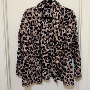 Leopard Print Fleece Jacket Women’s M – Cozy Stretch Animal Print Lounge Layer